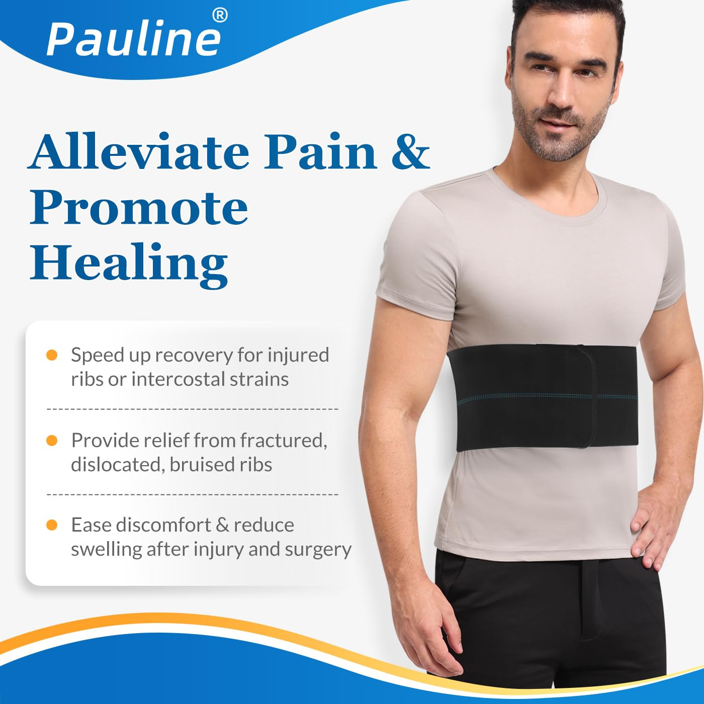 Broken Rib Brace for Men – Compression Chest Binder for Cracked Ribs Support & C