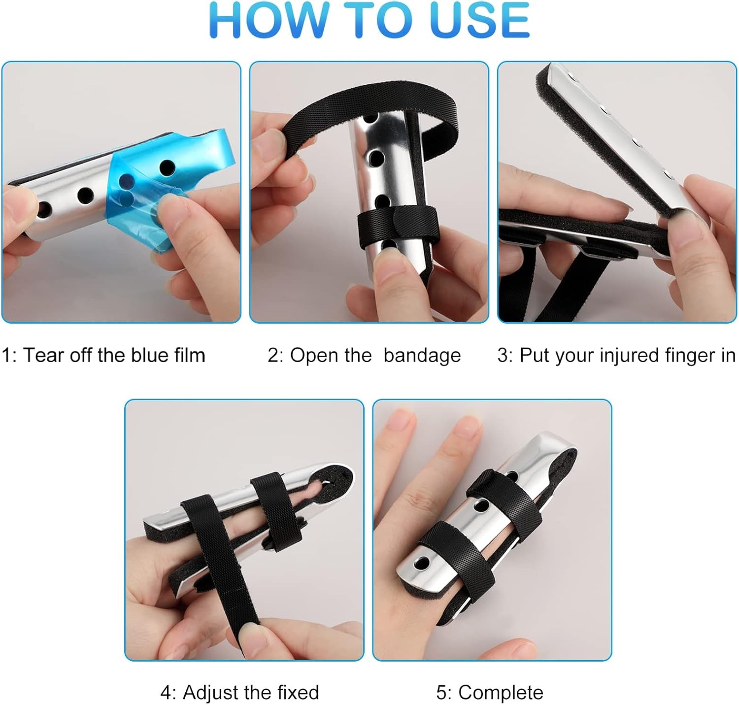 6 Pcs Finger Splints Metal Support Finger Immobilizer Foam Liner Black, 2 Styles