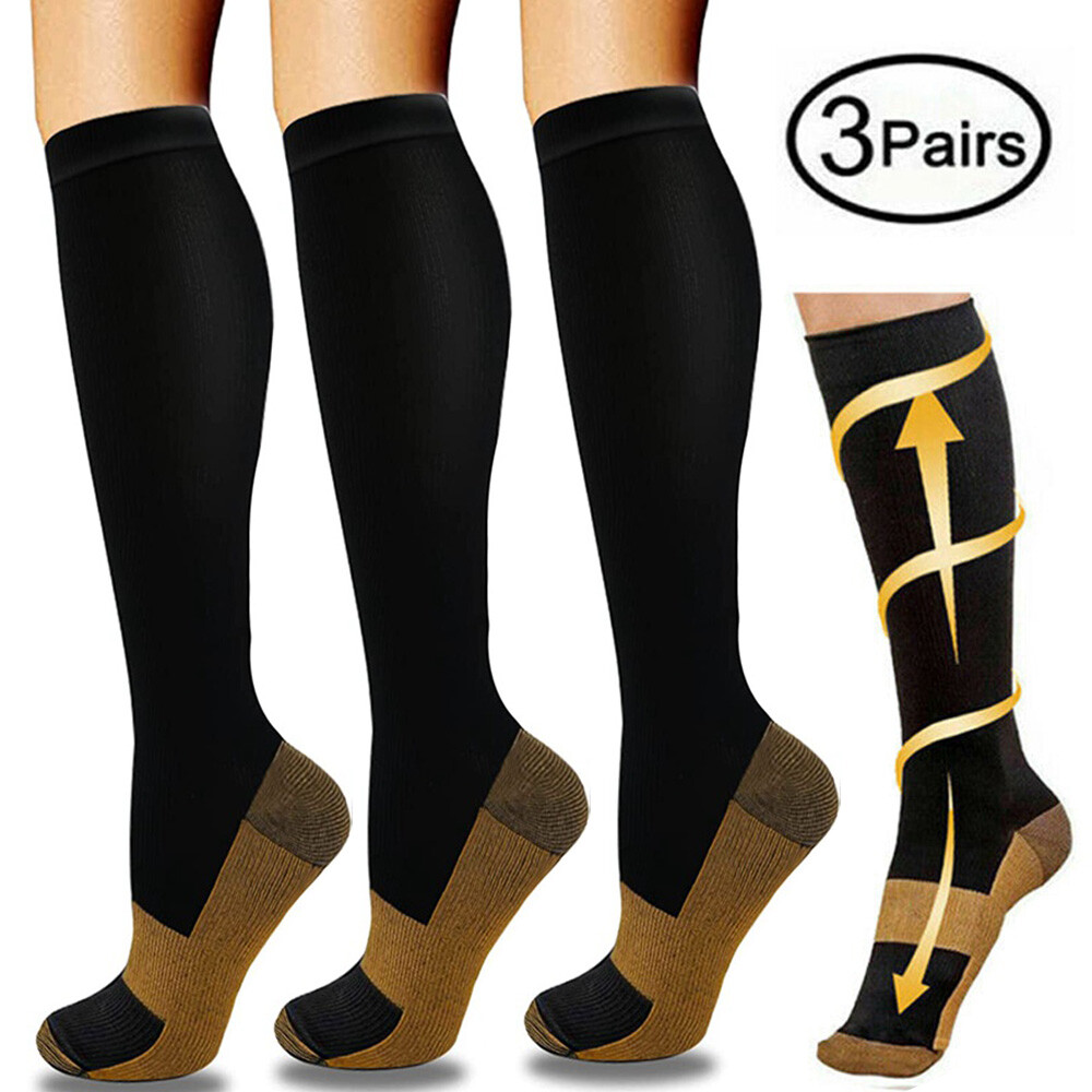 Calf-Length Compression Stockings 3 Pairs 20-30mmhg Medical Black,Beoge,White