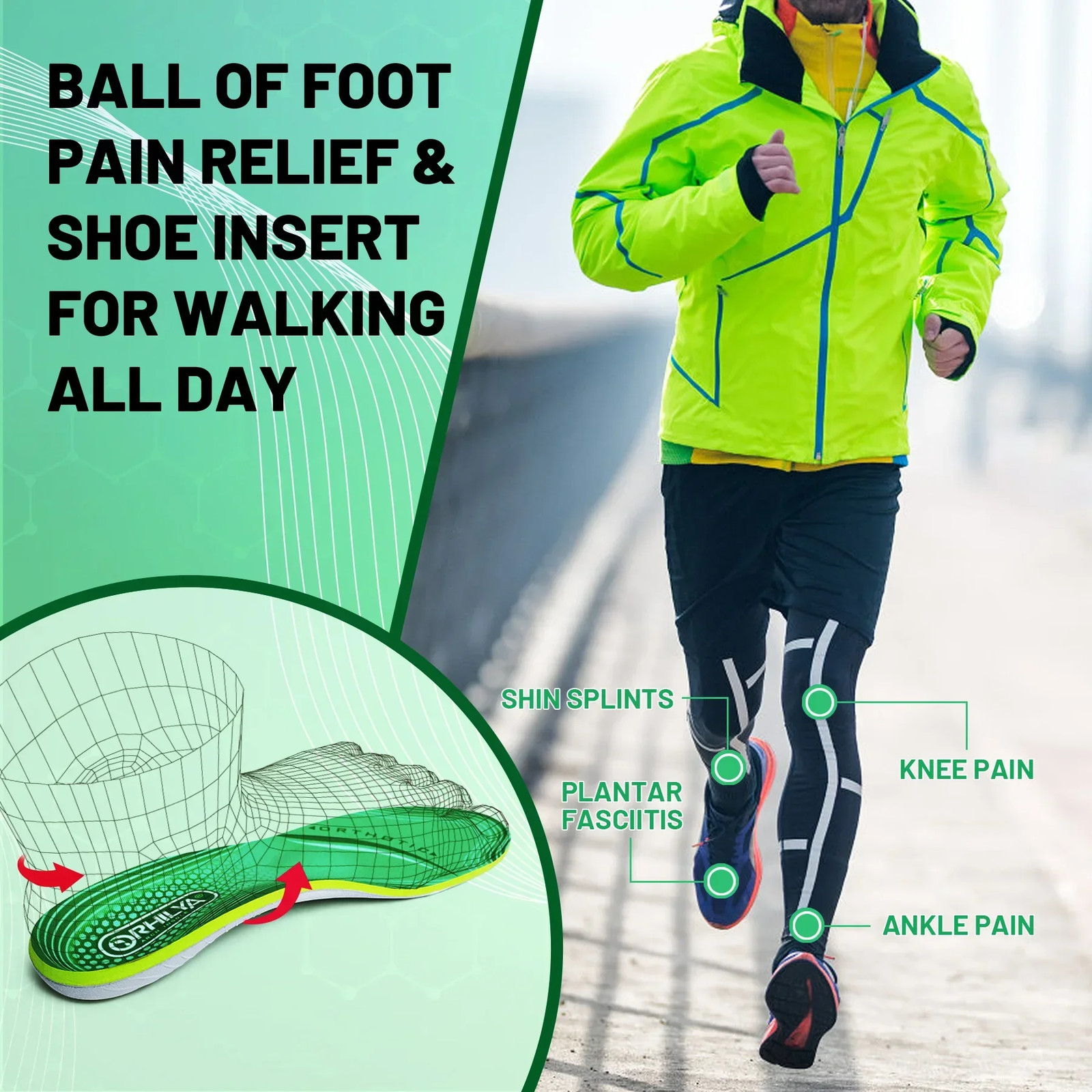 Plantar Fasciitis Relief Orthopedic Insole Flat Feet High Arch Support In