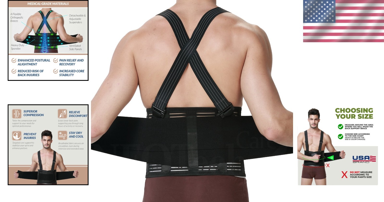 Ergonomic Back Brace with Four Support Stays – Ideal for Pain Relief and Safety