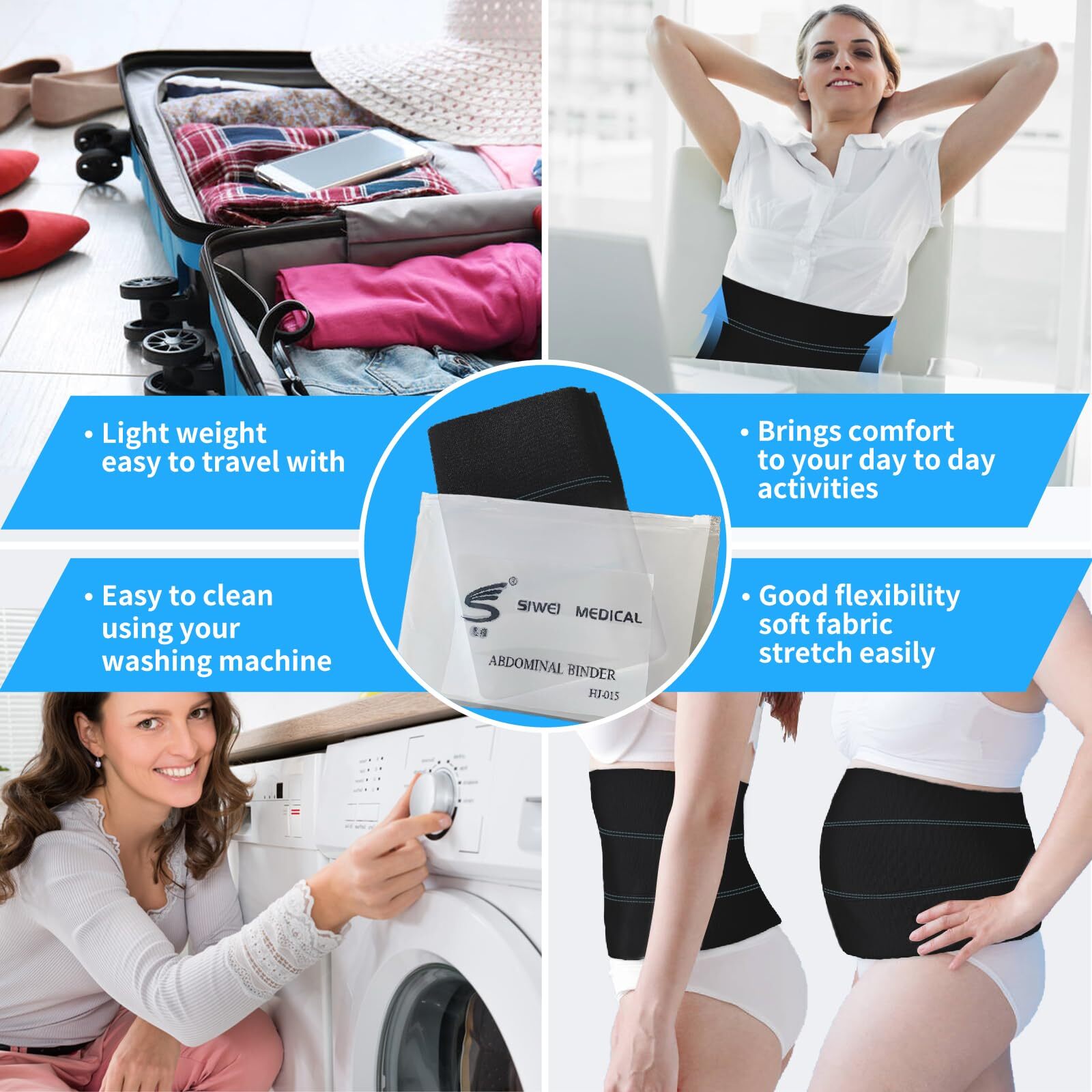 Abdominal Binder Post Surgery – Elastic Waist Band for Stomach Support & Comp…