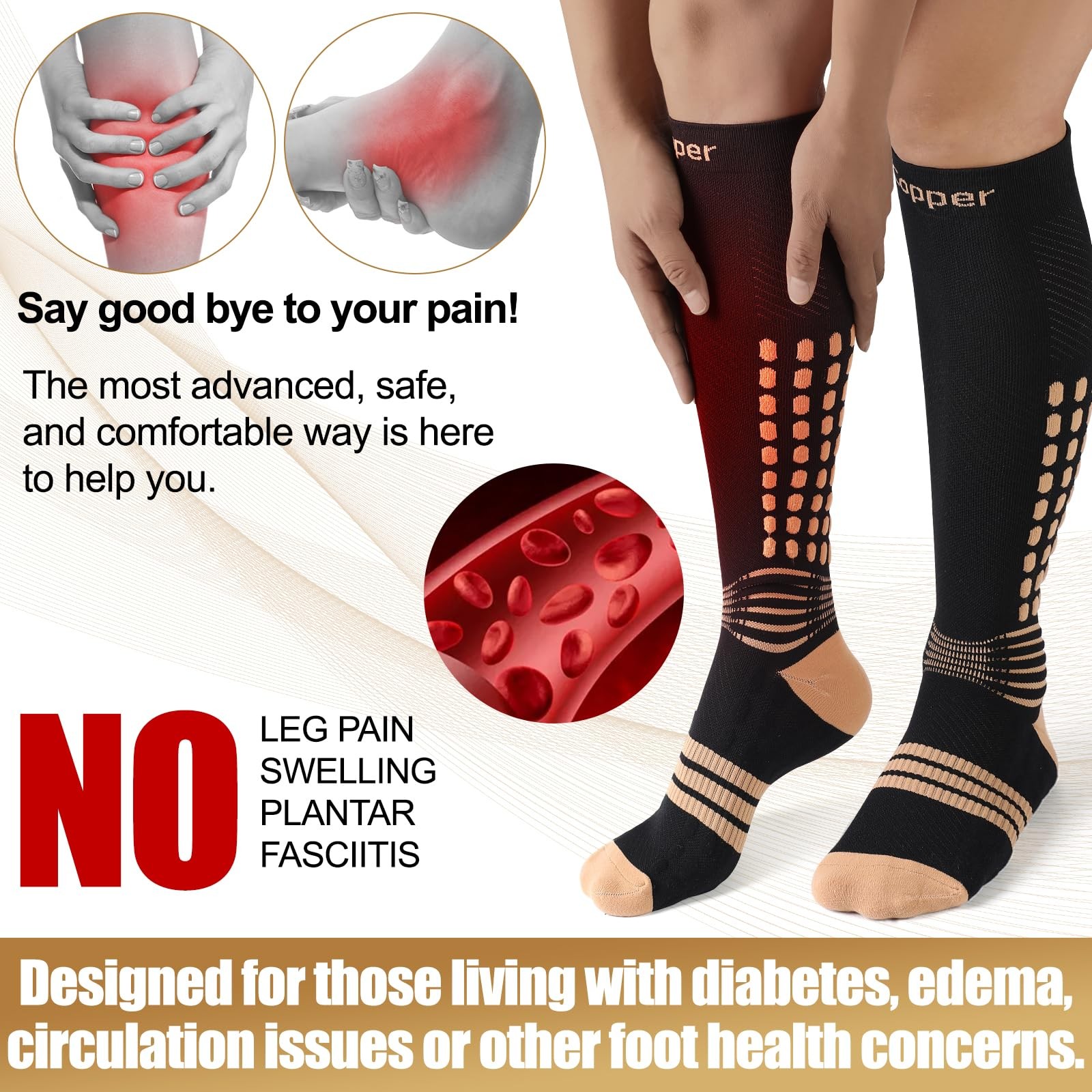Copper Compression Socks, Medical Graduated Socks with Patented Design for Pa…
