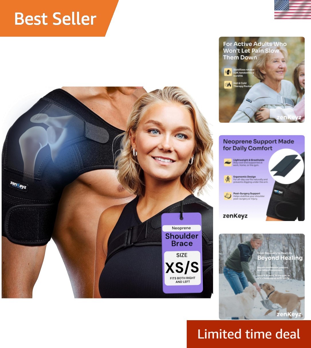 Adjustable Neoprene Shoulder Brace with Cold Therapy Pocket – X-Small/Small