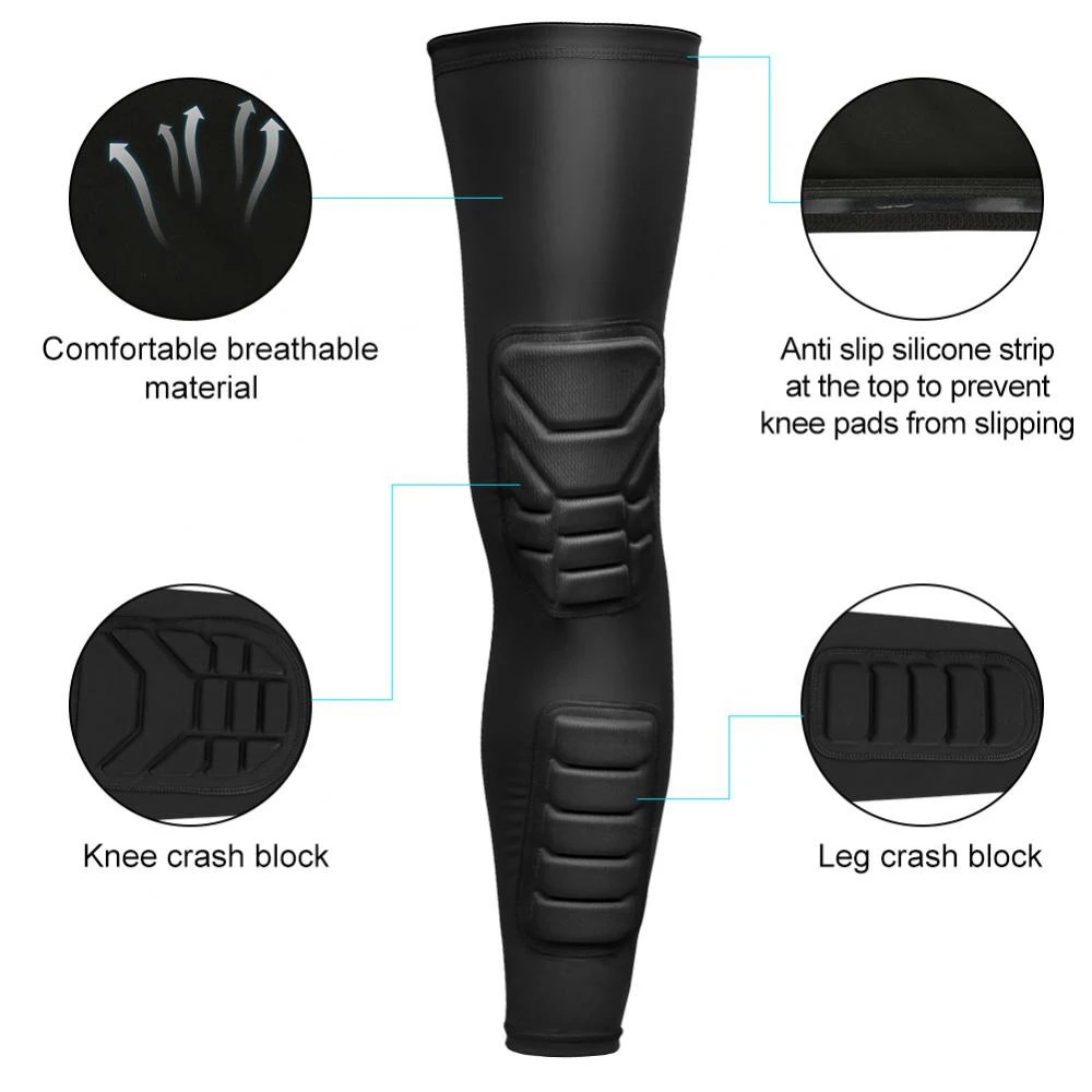 1Pcs Knee Braces, Double Crashproof Knee & Calf Pads, Thigh Compression Leg