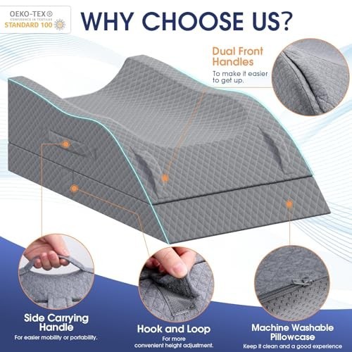 Leg Elevation Pillow with Memory Foam, Adjustable Bolster for Blood Circulation,