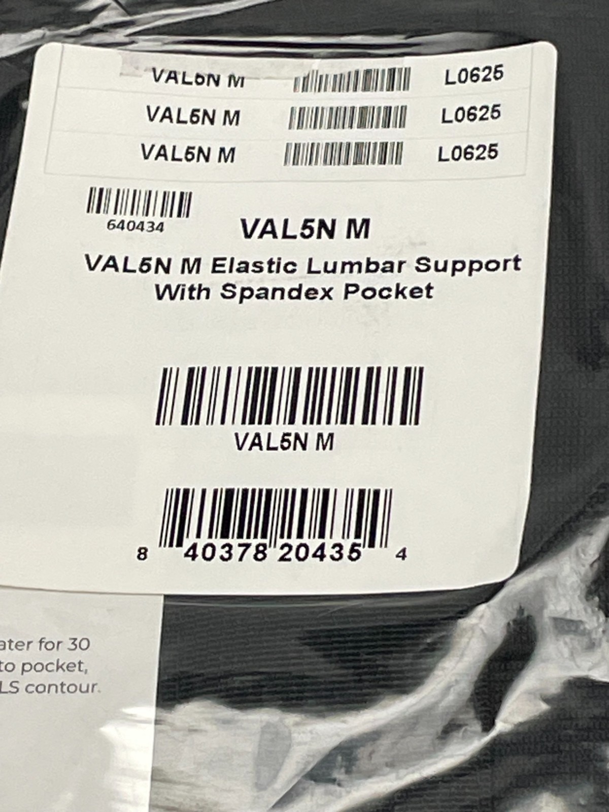 VAL5 N- M Elastic Lumbar support with spandex pocket