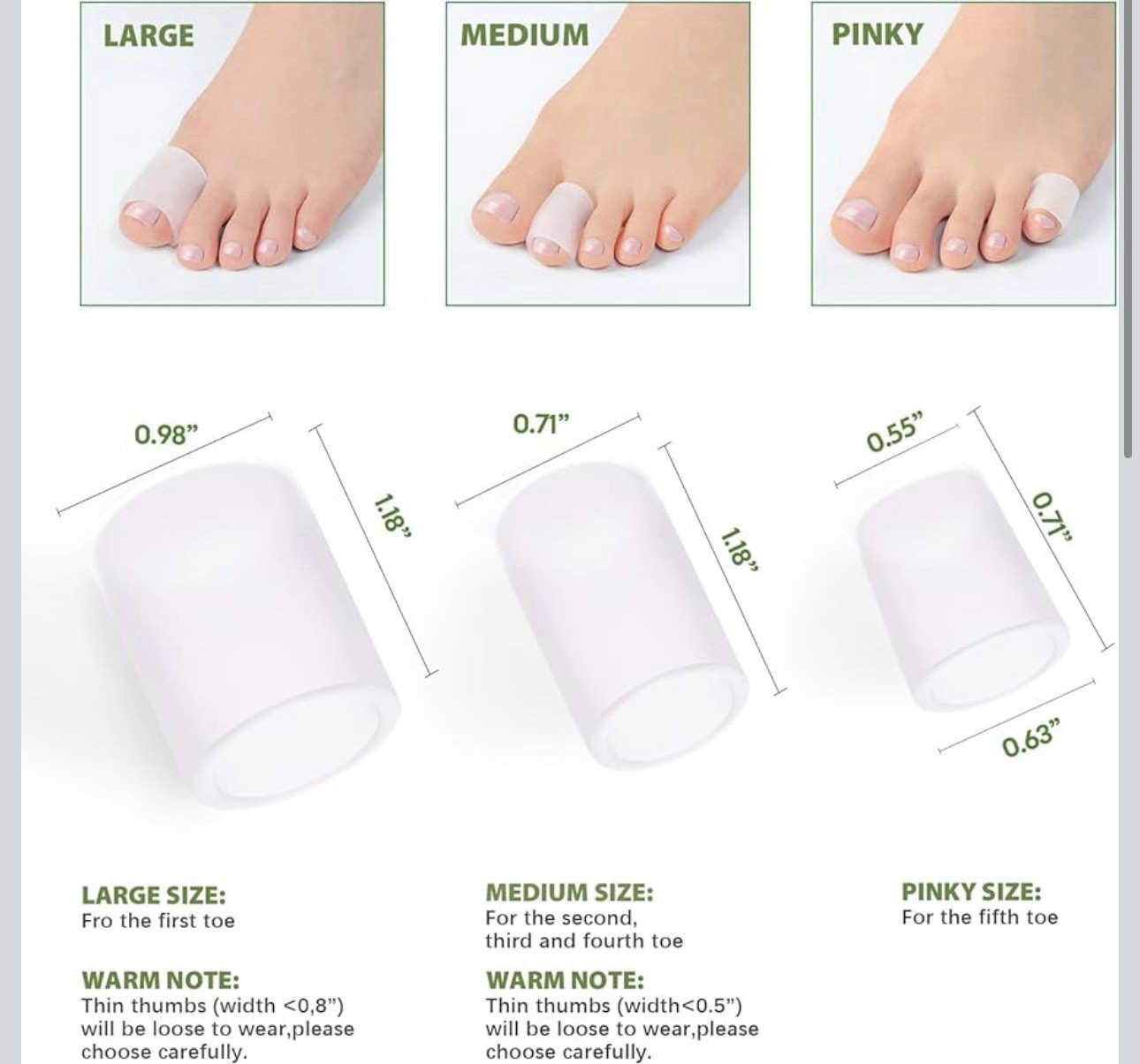 Bukihome Silicone Gel Toe Protector Caps L/M/Pinky Latex Free Washable Reusable