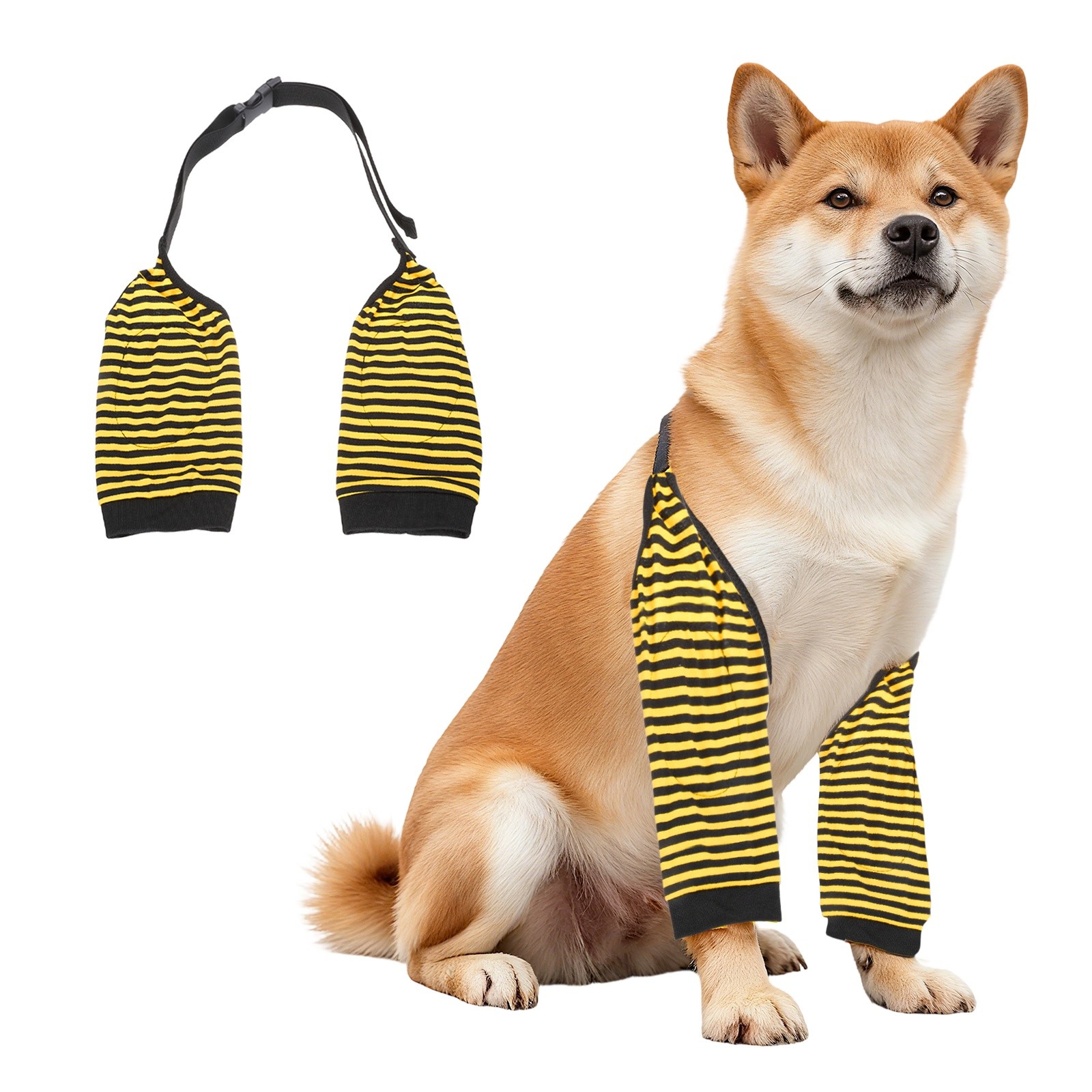 Dog Leg Sleeves, Suit for Front Legs (2XL, Yellow Black Stripes, Polyester)
