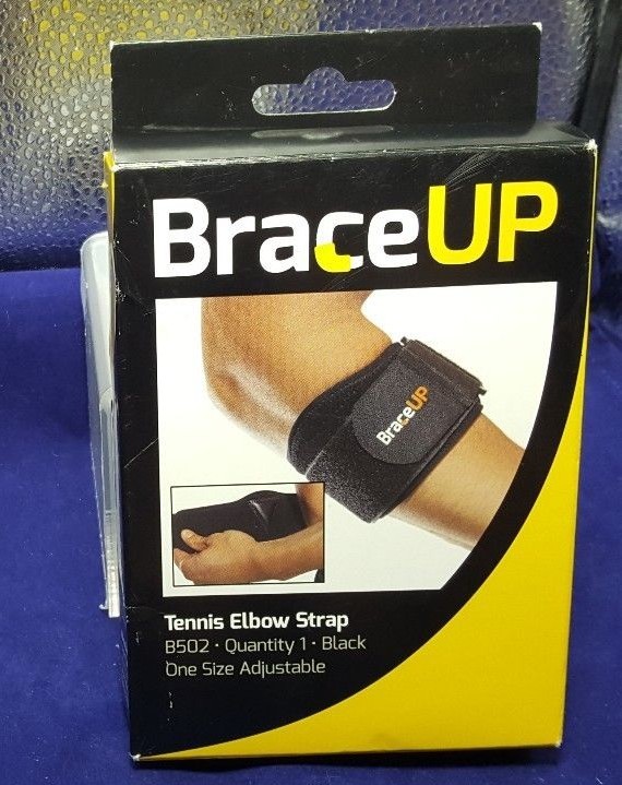 BraceUp Tennis Elbow Strap One Size B502 Black Left or Right Arm Adjustable 1pc