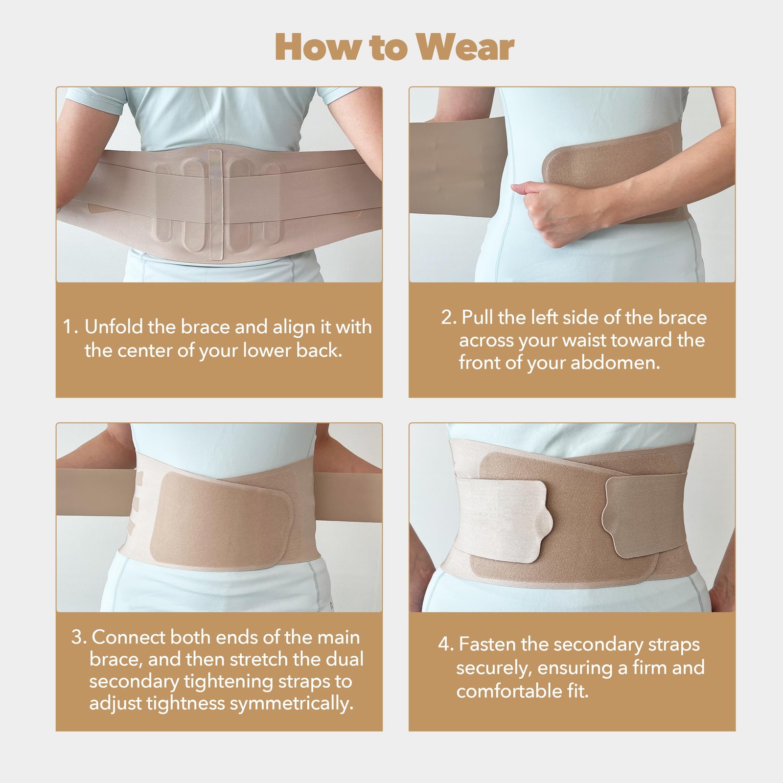Slim Fit Lower Back Brace UltraThin Ergonomic Resin Support Beige Medium