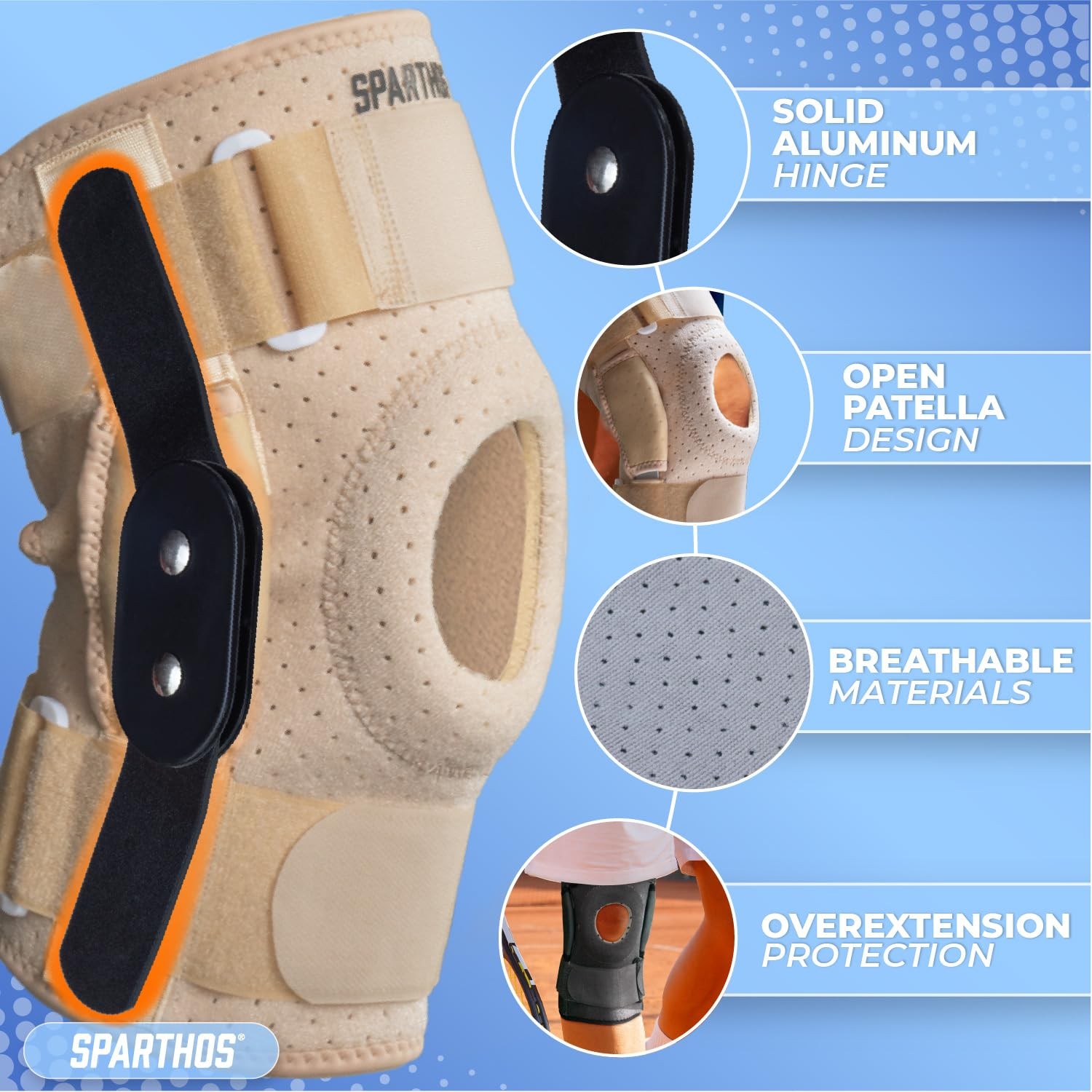 Sparthos Knee Brace – Relieves ACL, MCL, Meniscus Tear, Medium, Desert Beige