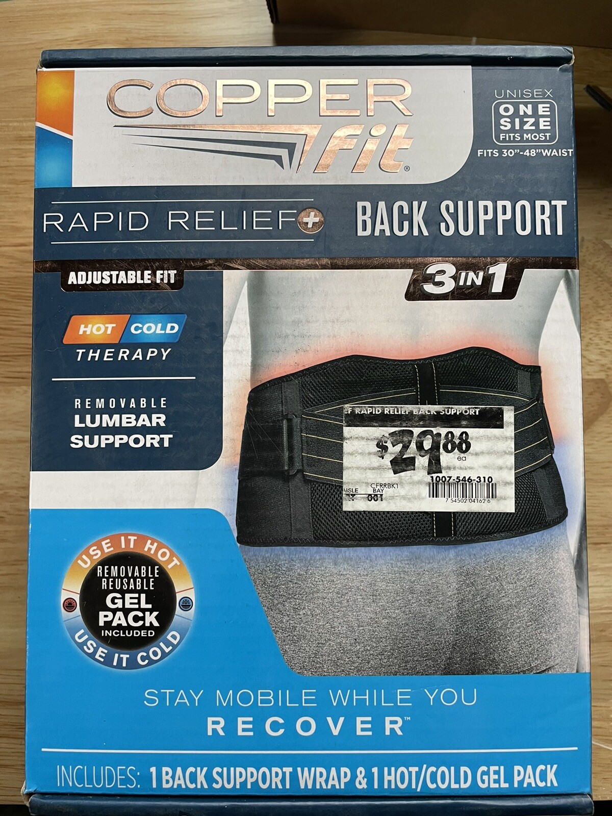 Copper Fit Rapid Relief 3-In-1 Hot/Cold Therapy Back Support One Size