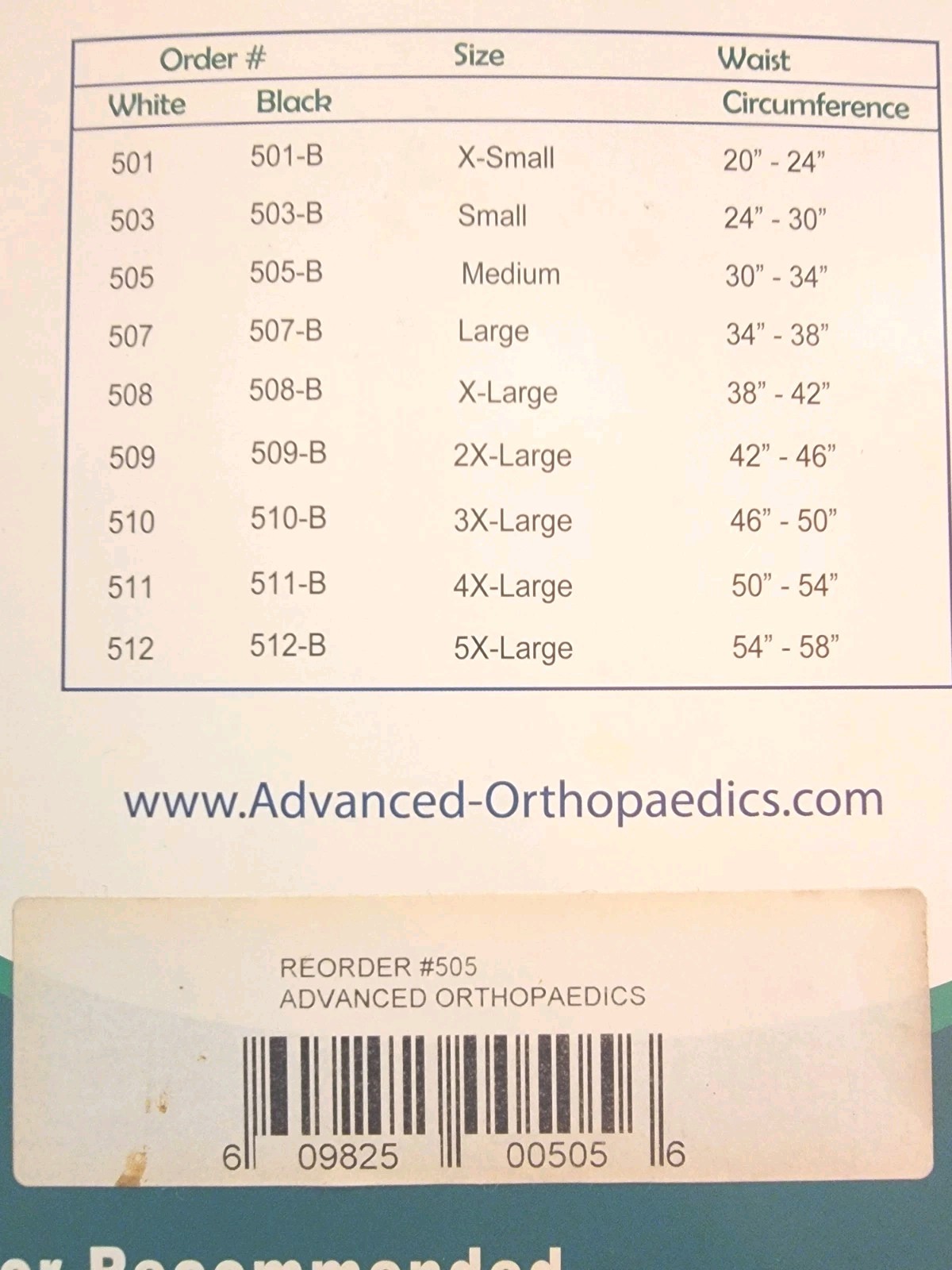 Advanced Ortho 10 in. Premium Lumbar Sacral Support Medium #505