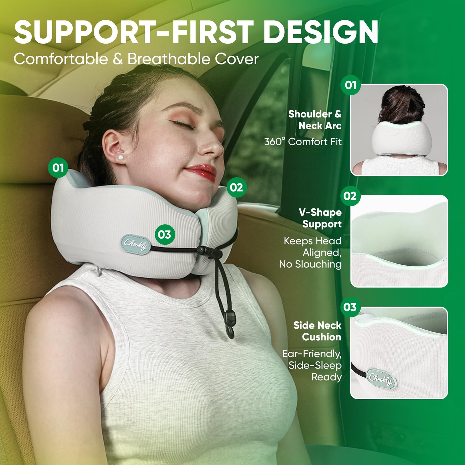 Memory Foam Travel Neck Pillow for Airplane Travel, Head and Chin Support, Ad…