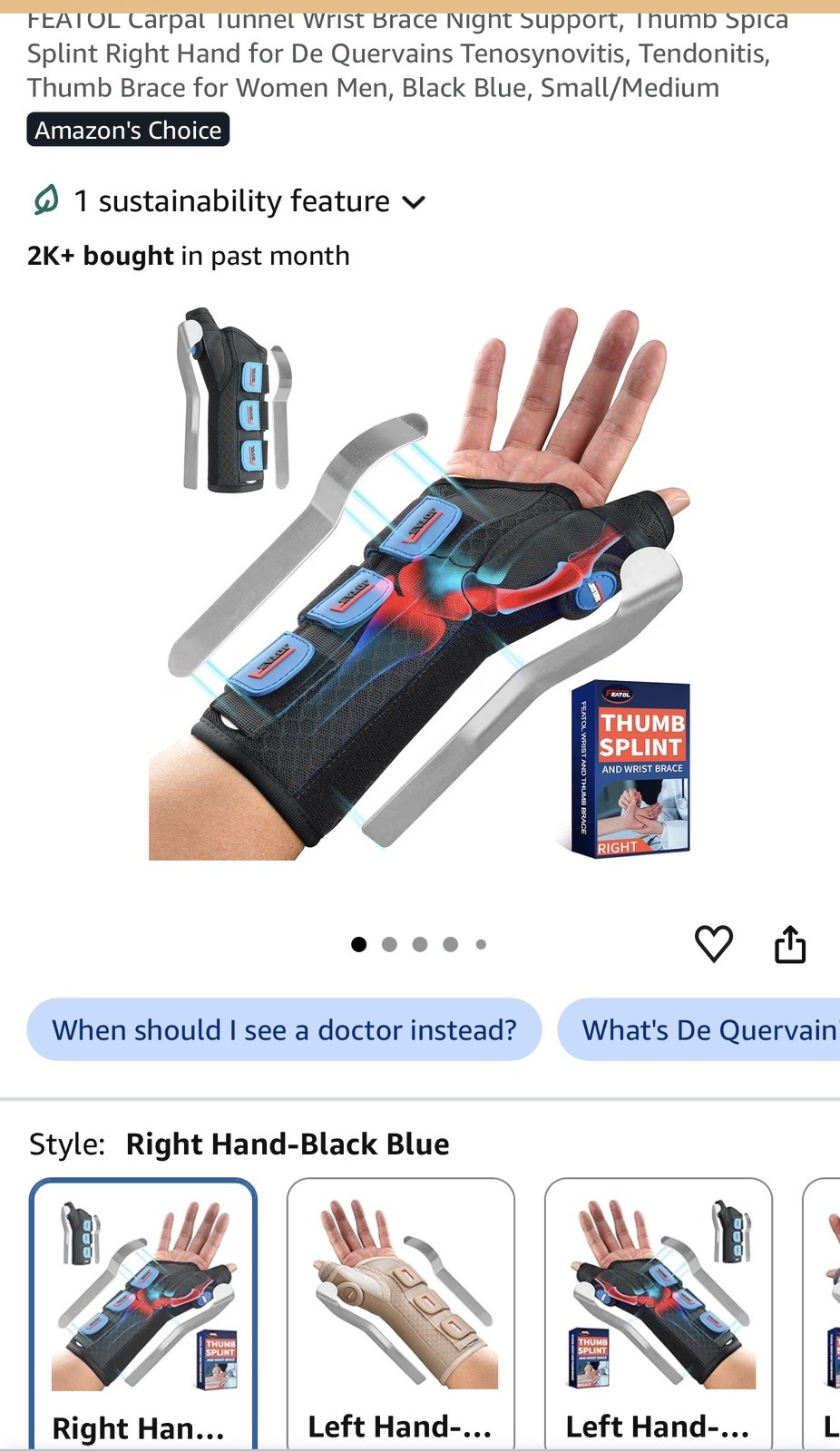 Carpal Tunnel Wrist Brace Night Small/Medium(Pack of 1) Right Hand-Black Blue