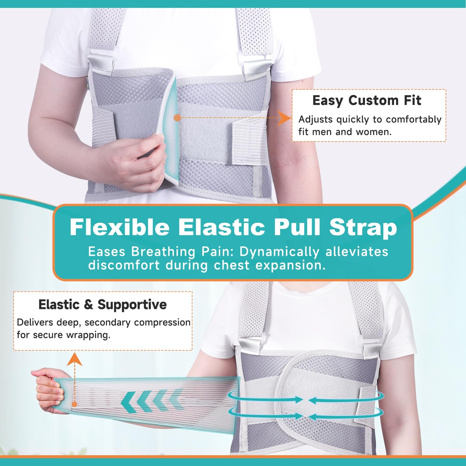 Adjustable Rib Sternum Support Brace Elastic Compression Wrap Grey