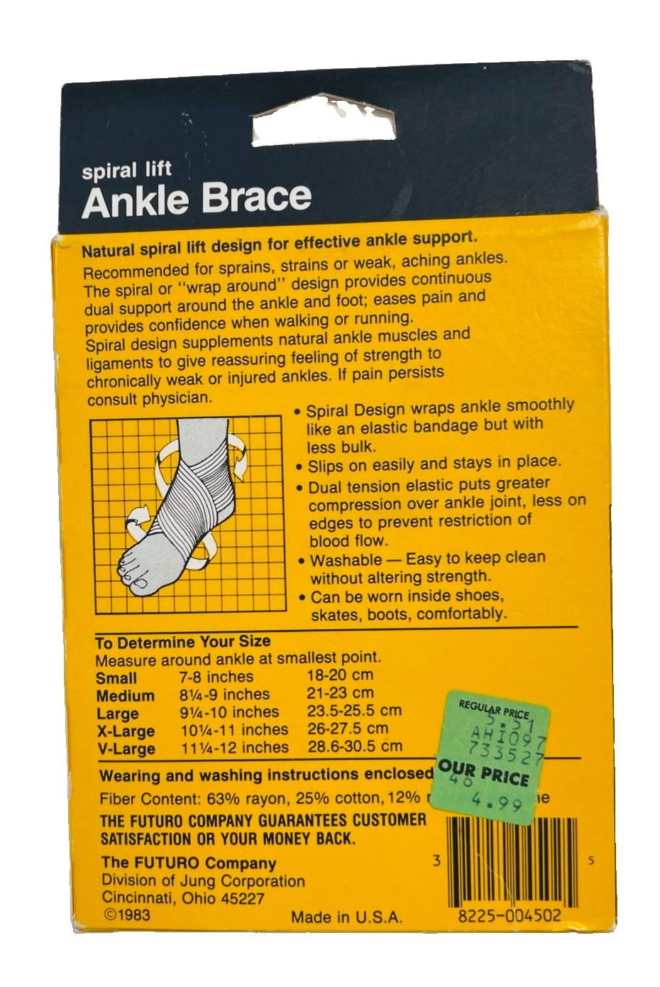 Futuro Spirl Lift Small Ankle Brace 004502 Vintage 1983 W/Box And Instructions