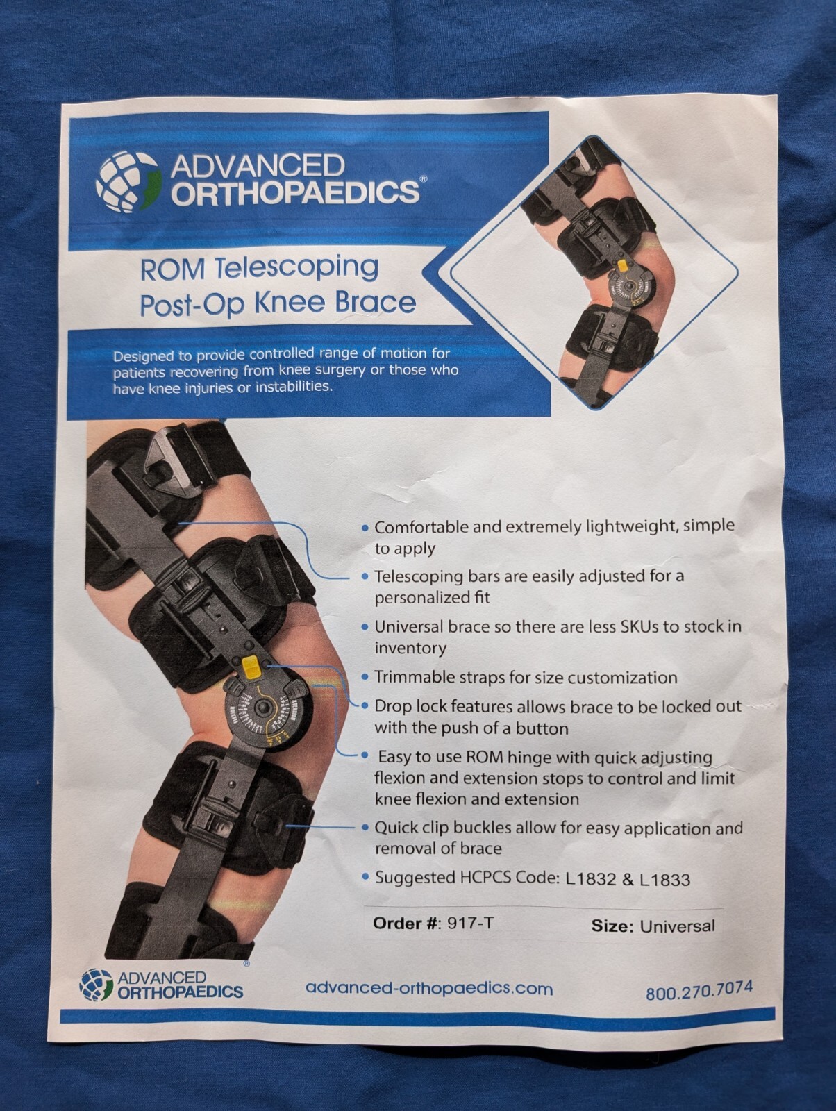 Advanced Ortho – Universal – Range of Motion – Telescoping – Post-OP-Knee Brace