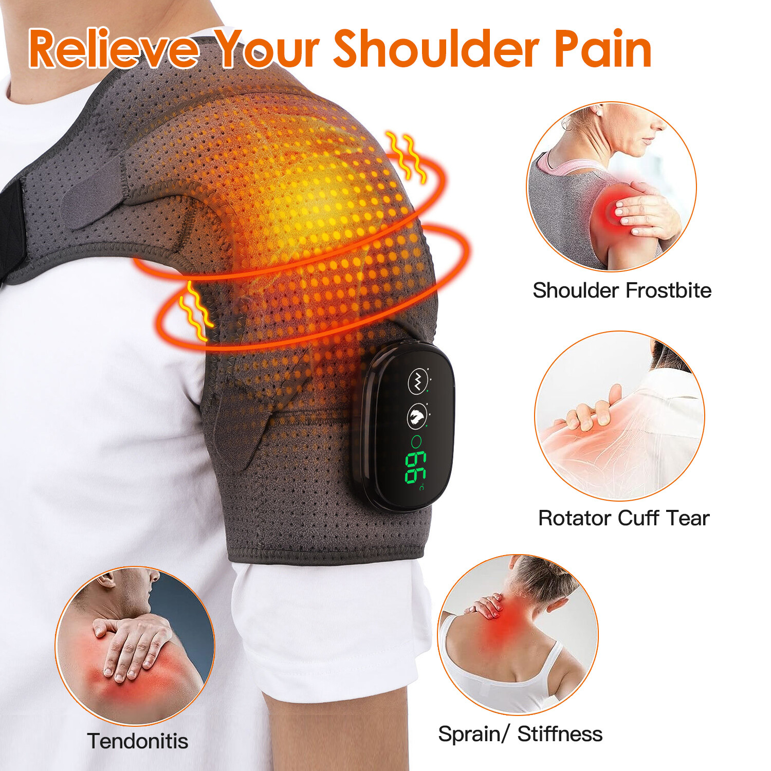 3 Heating Levels Cordless Shoulder Heating Pad Heated Shoulder Wrap Massager NEW
