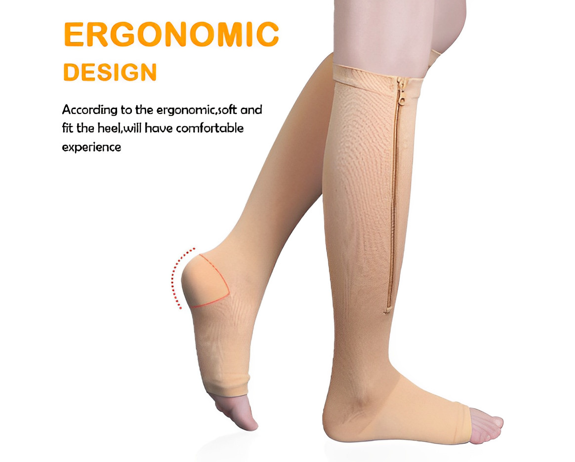 1 PAIRS -Compression Support Socks Wide Calf Plus Size Knee High Open Toe Unisex
