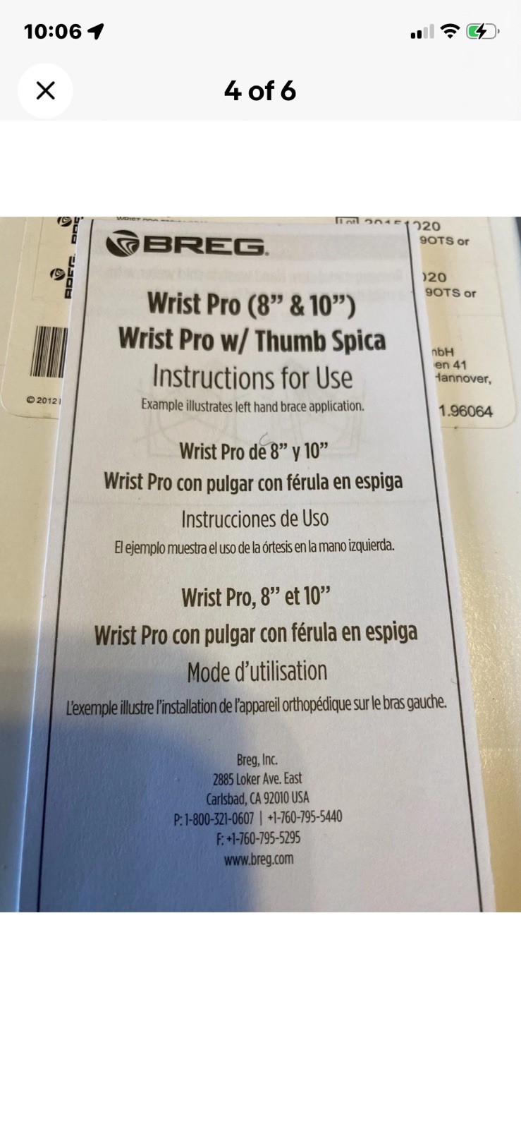 BREG Wrist PRO TSPICA Brace Size Medium RIGHT Wrist with Thumb Spica 7-8” NEW