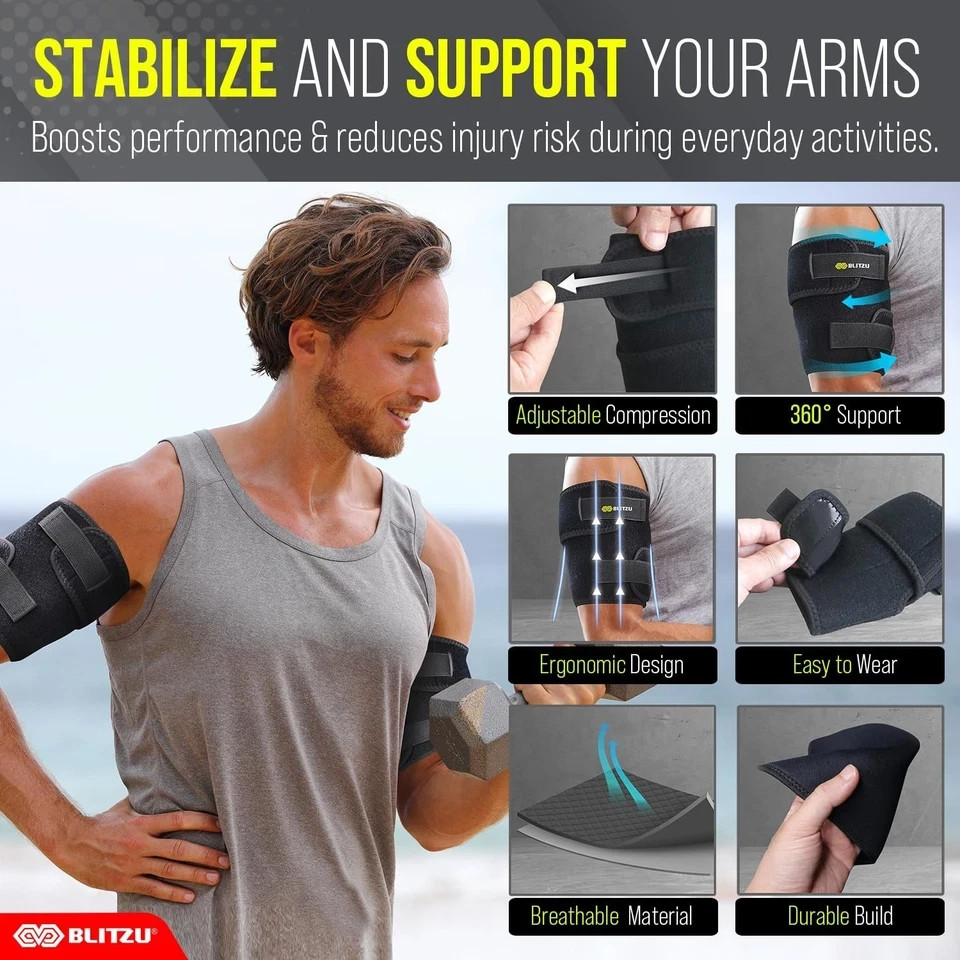Bicep Tendonitis Brace, Upper Arm Wrap, Tricep Compression Sleeve Support Ban