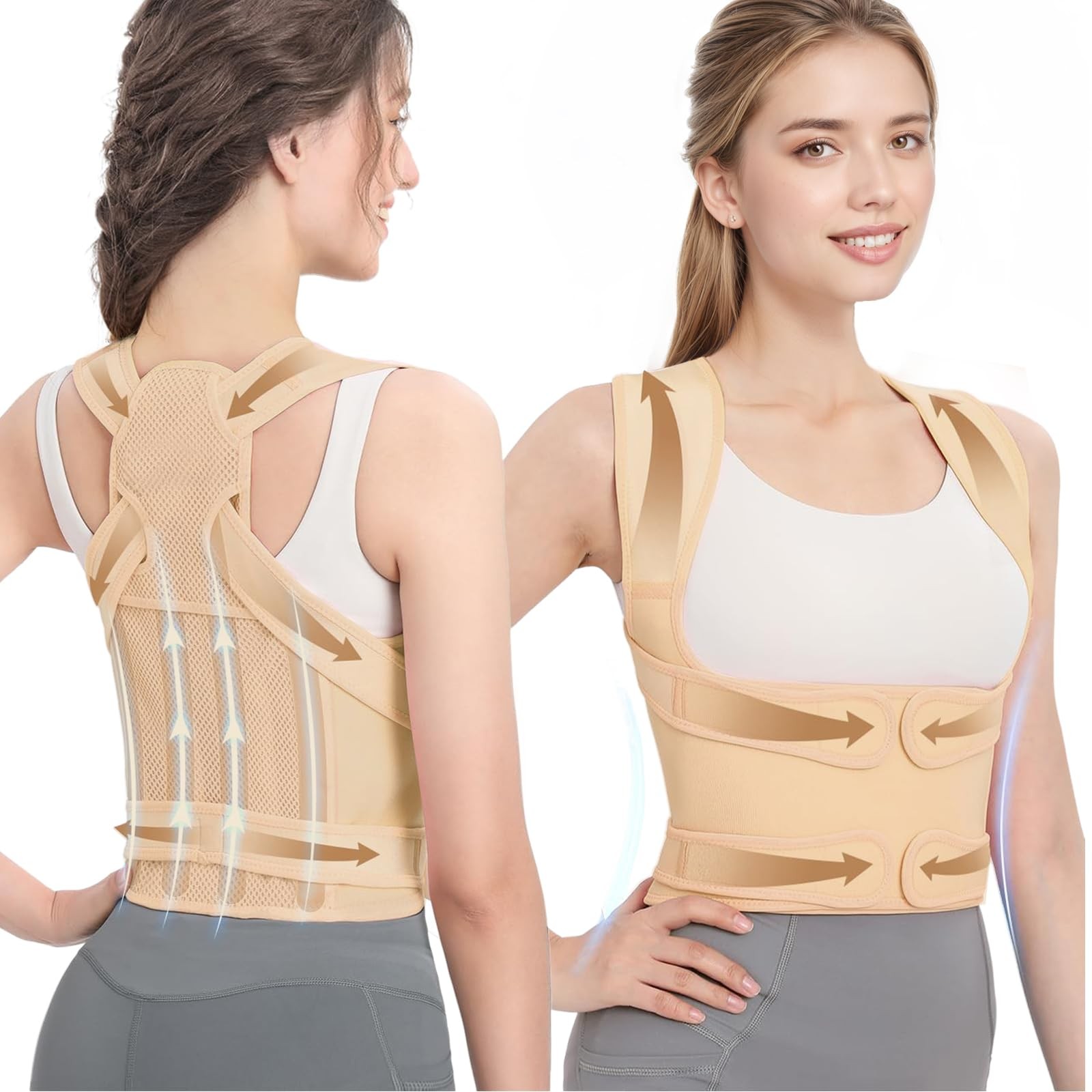 EPICGALA Posture Corrector for Women/Men Adjustable Full Back Large, Beige