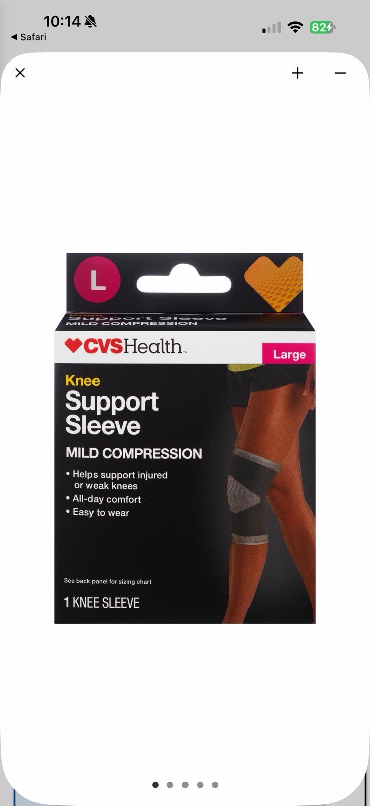 CVS Health Knee Support Sleeve L Compression Breathable Contoured Fit NO BOX
