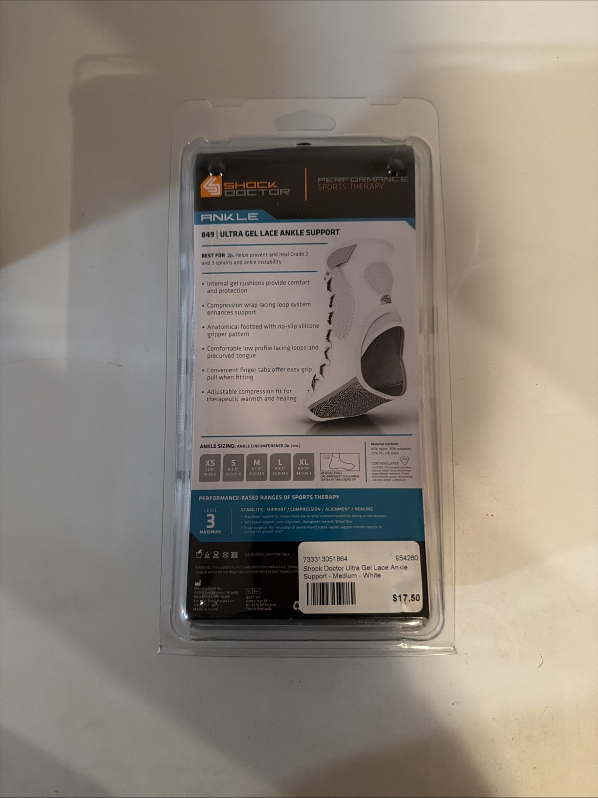 Shock Doctor Ultra Gel Lace Ankle Support 849 Level 3 Size M White Brand New