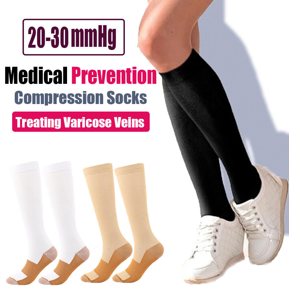 3 Pair Copper Infused Compression Socks 20-30mmHg Graduated Socks Men Women S-XL