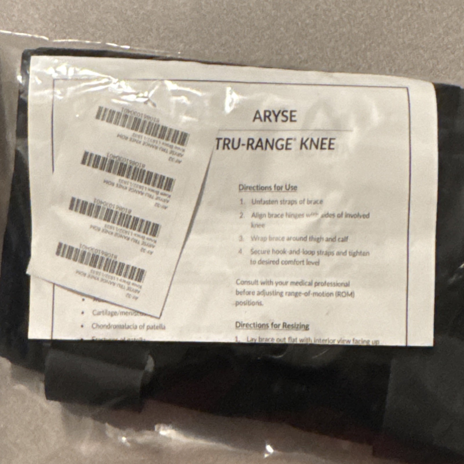 ARYSE TRU-RANGE Knee Brace Adjustable Orthopedic Stabilization Black