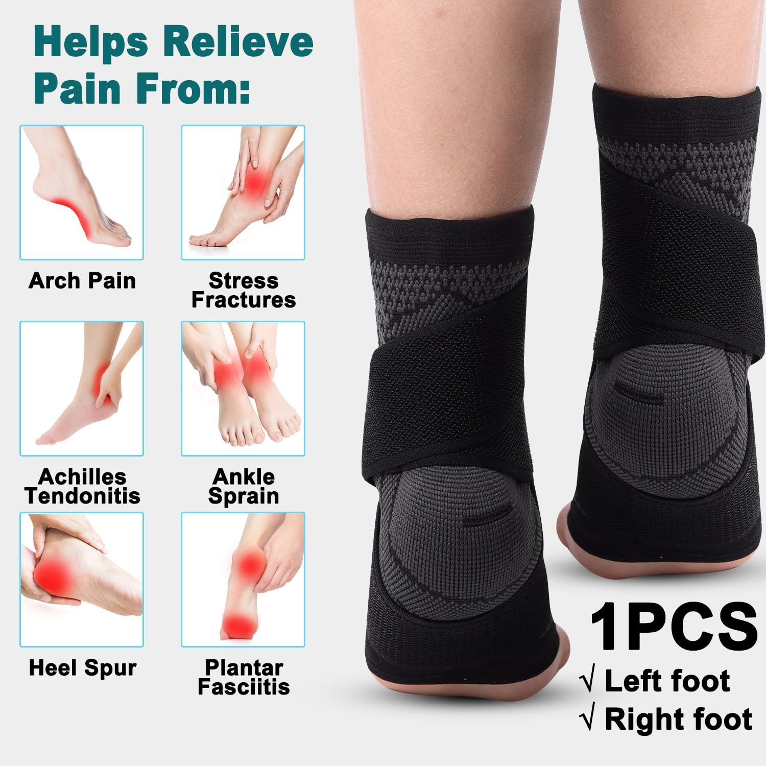 Ankle Foot Brace Compression Sleeve Support Strap Heel Wrap for Men Women