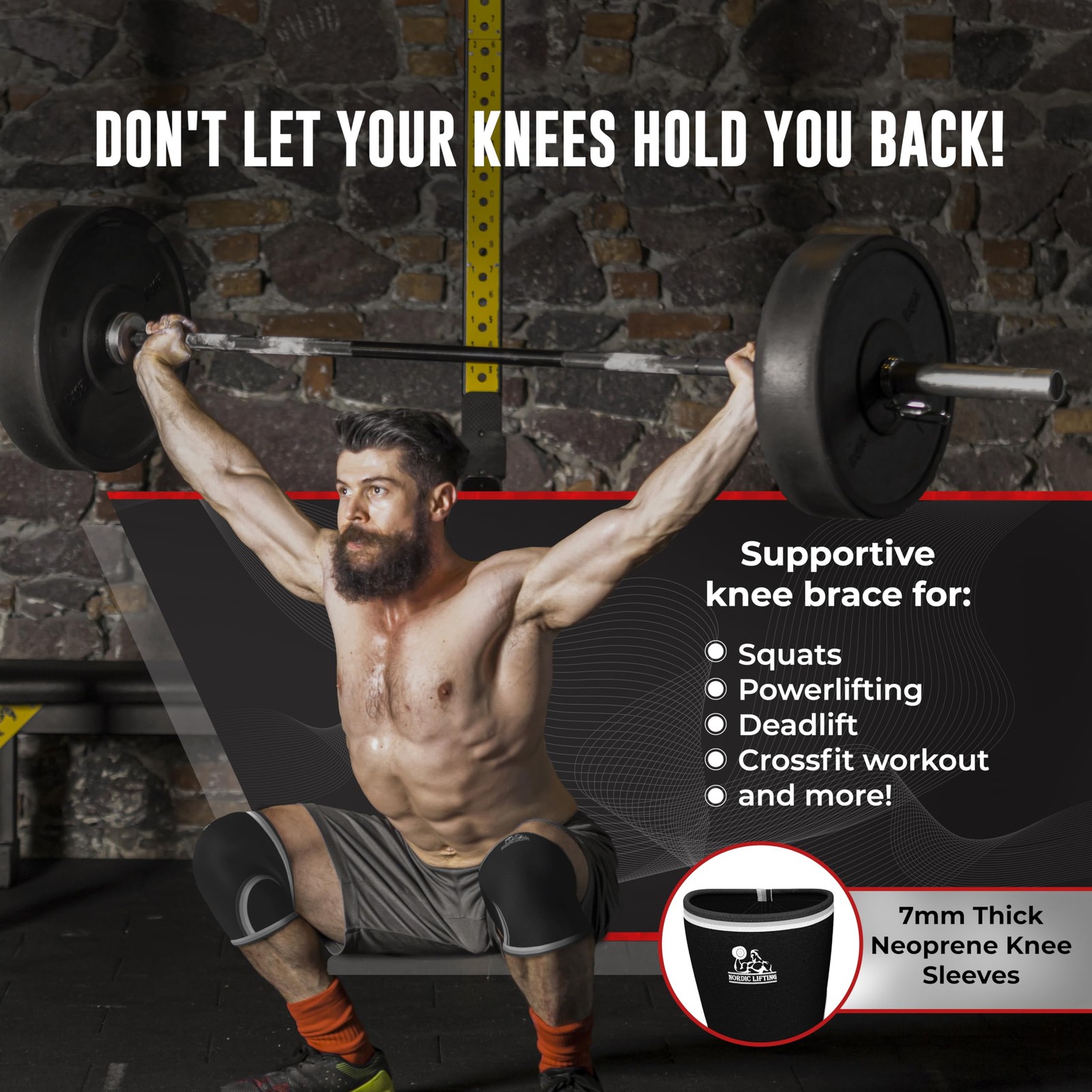 7mm Knee Sleeves for Weightlifting & Gym (1 Pair) – Neoprene Compression Supp…