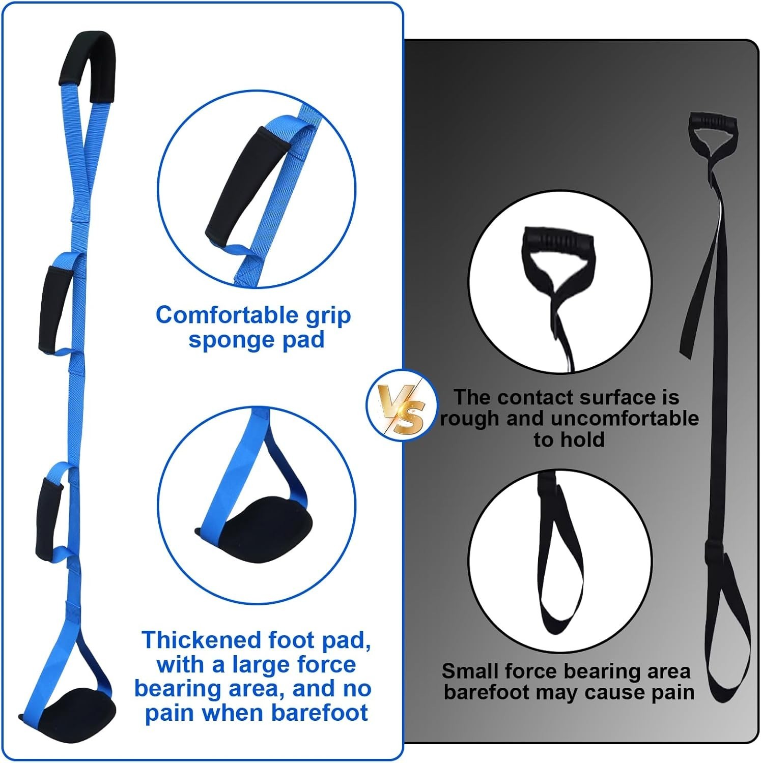 39 Inch Long Leg Lifter W/ Padded Hand Grips & Feet Loop Rigid Leg Lifter Strap