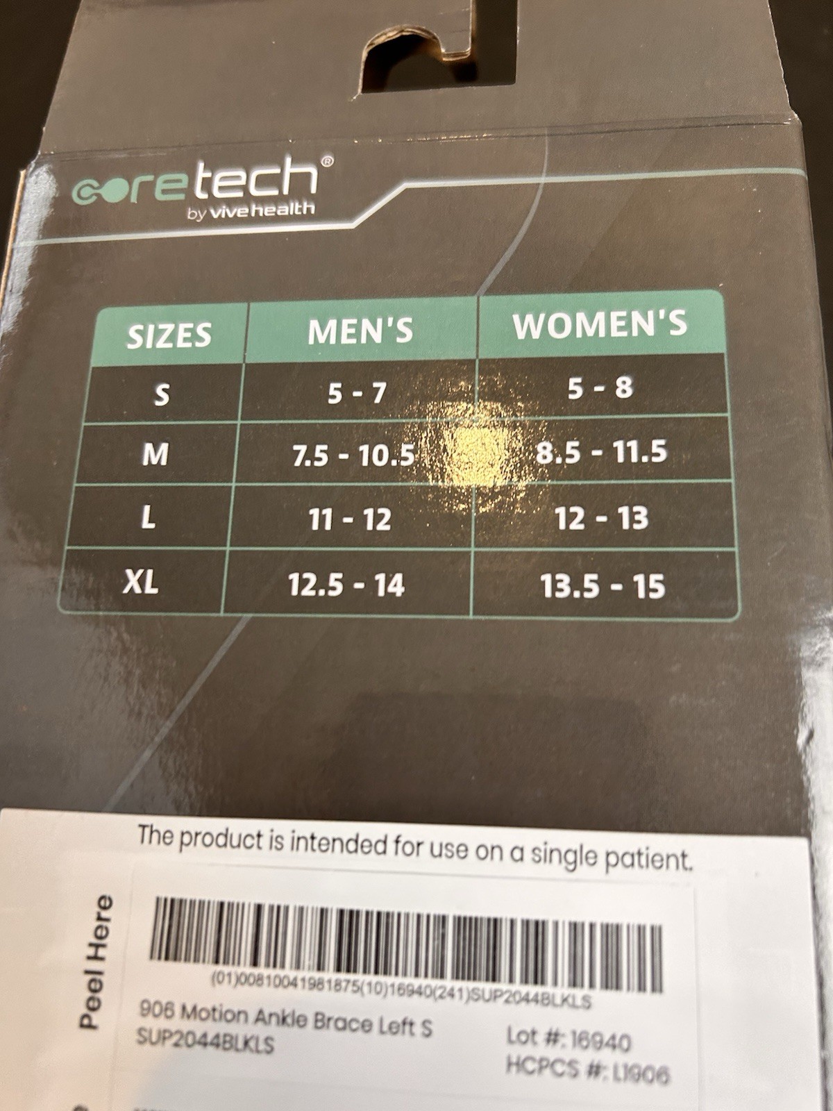 Coretech 906 Motion Ankle Brace by Vive Health – Left Small – NEW