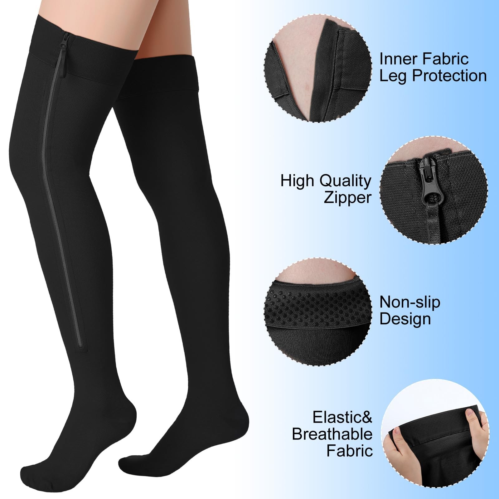 Thigh High Zipper Compression Socks 20-30 Mmhg Zipper Compression Stockings Thig