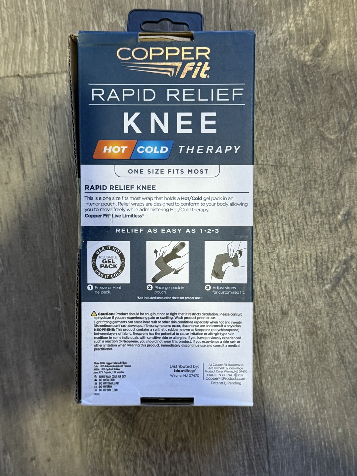Copper Fit Rapid Relief Knee Compression Hot Cold Therapy Adjustable Wrap Black