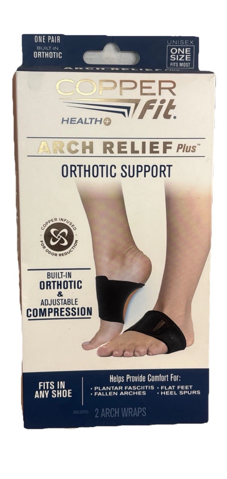 Copper Fit Health Unisex Arch Relief Plus with Built-In Orthotic Support – Black