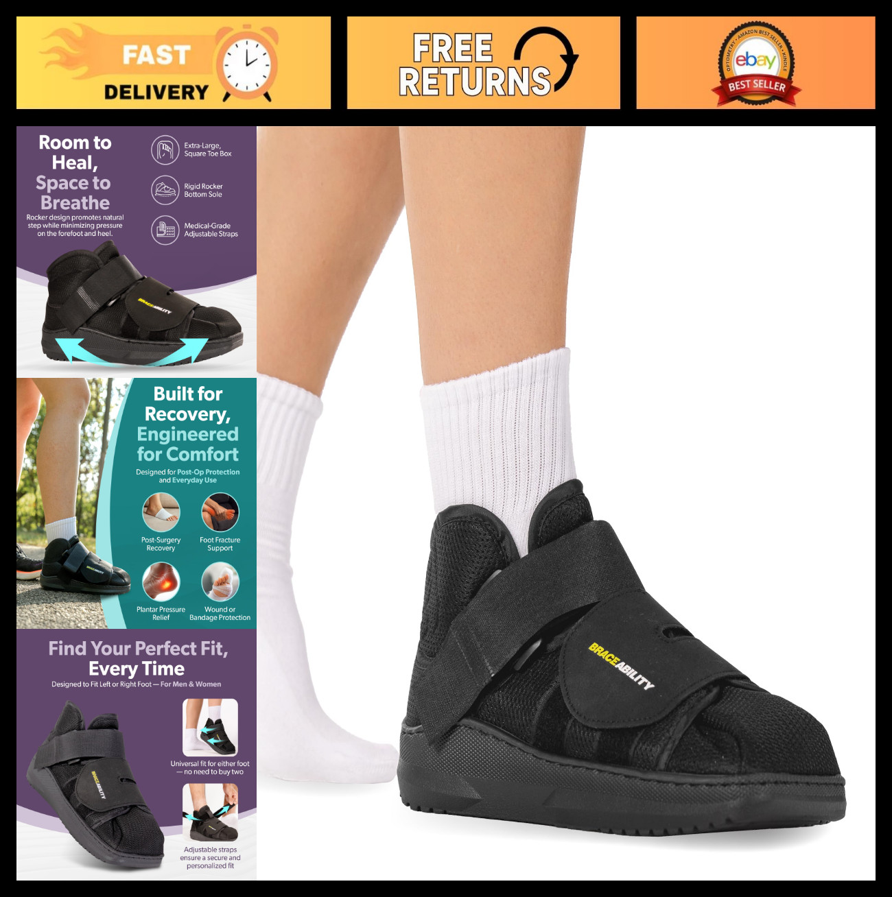 Lightweight Closed Toe Medical Walking Shoe – Fractured Foot Boot, Post-op Recov