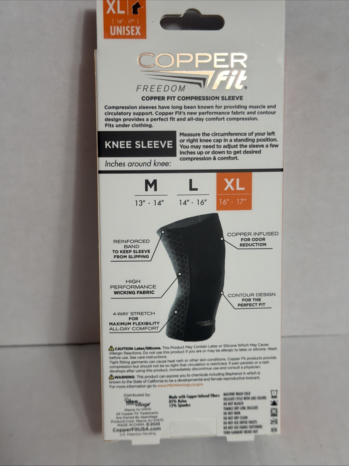 Copper Fit Freedom Copper Infused Compression Knee Sleeve – Size XL – Black 2B