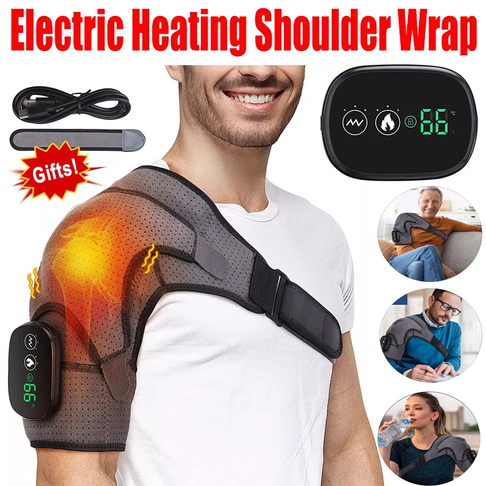 3 In 1 Electric Heated Shoulder Massager Brace with Vibration Joint Pain Relief-