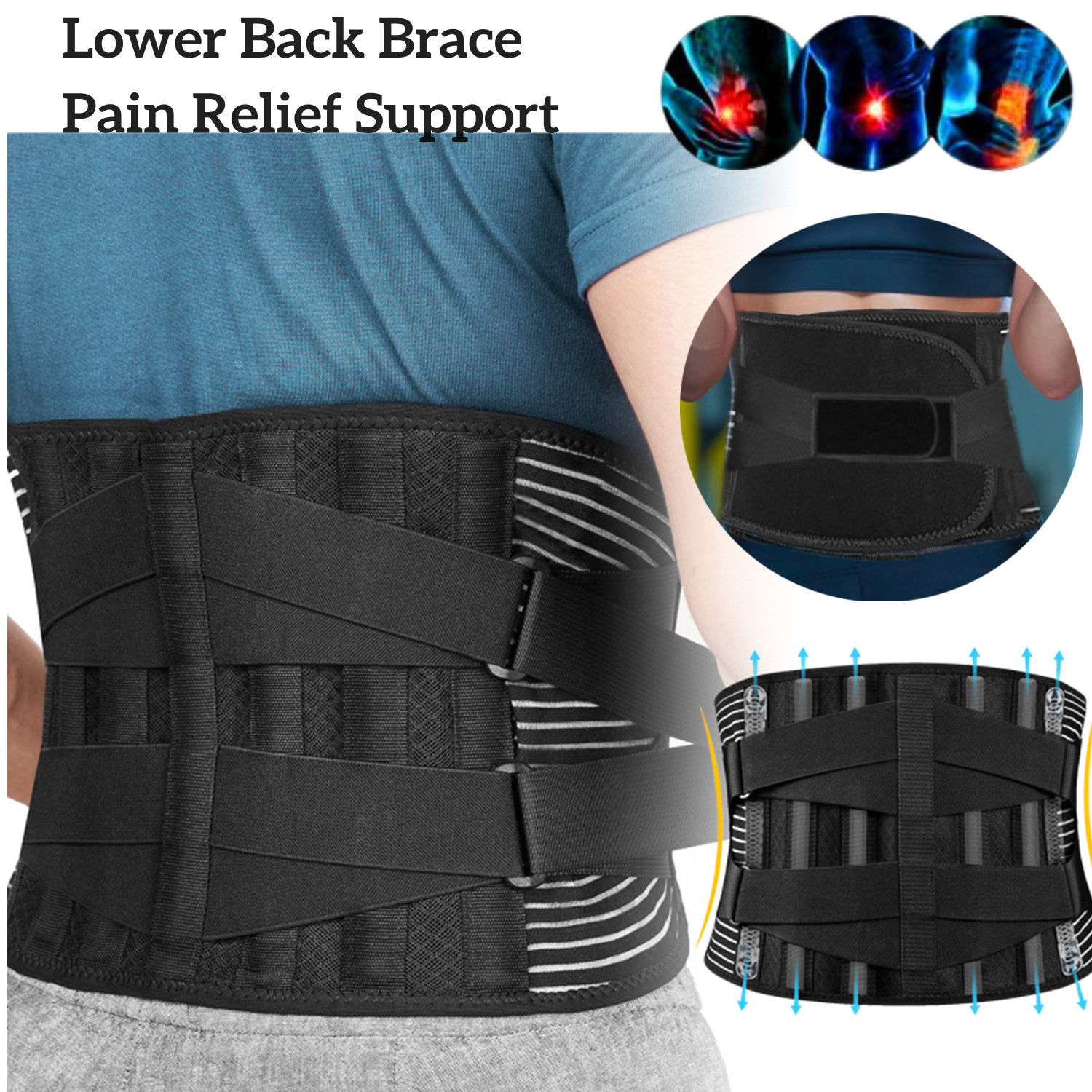 Lower Back Support Brace Lumbar Support Pain Relief Belt Adjustable Men Women