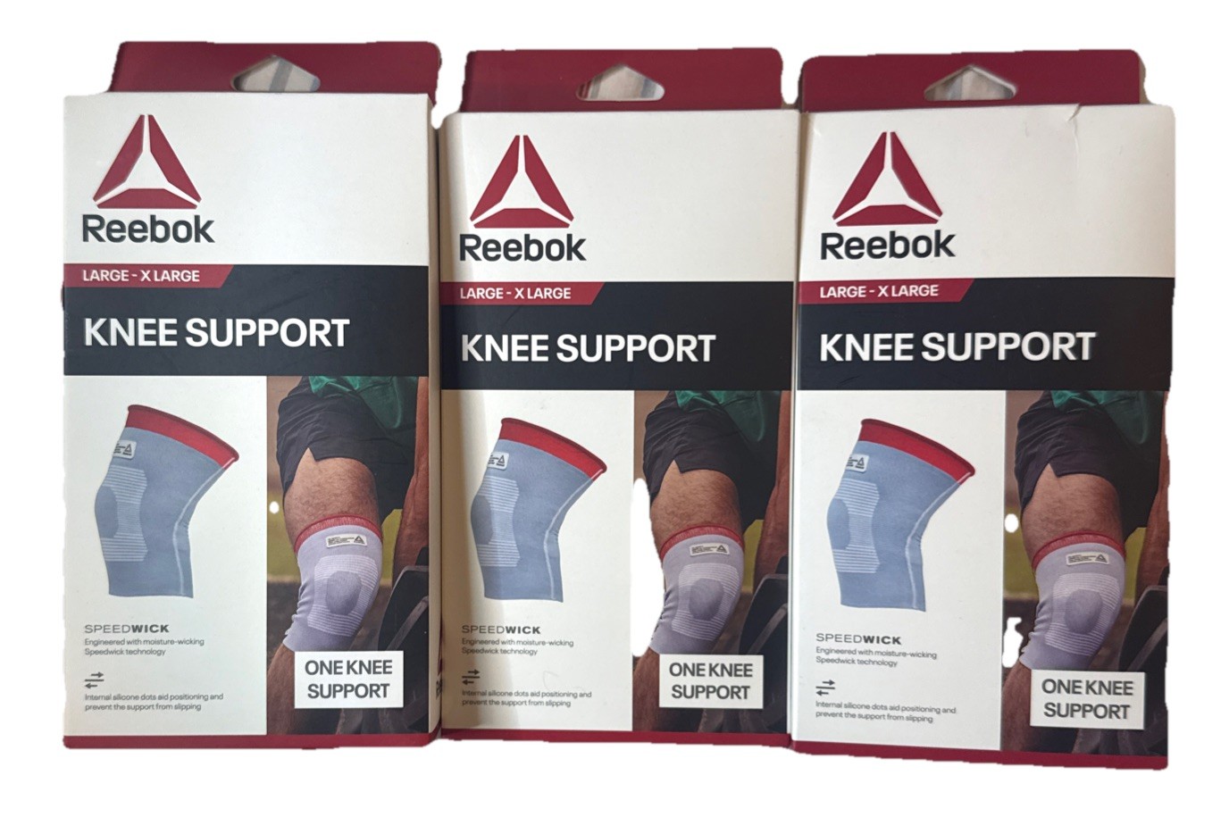 Lot Of 3 Reebok Compression Knee Support Speedwick Size L /XL Brand New Grey