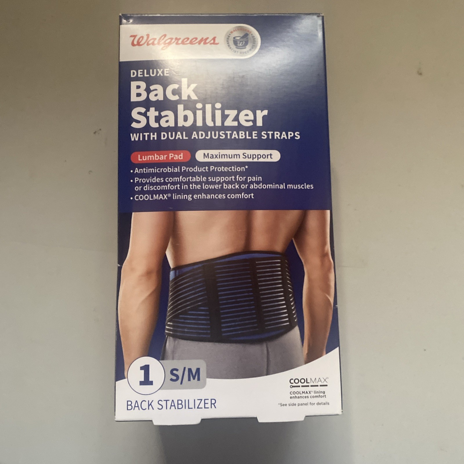 Walgreens Deluxe Back Stabilizer S/M Support Belt Dual Adjustable Straps Size