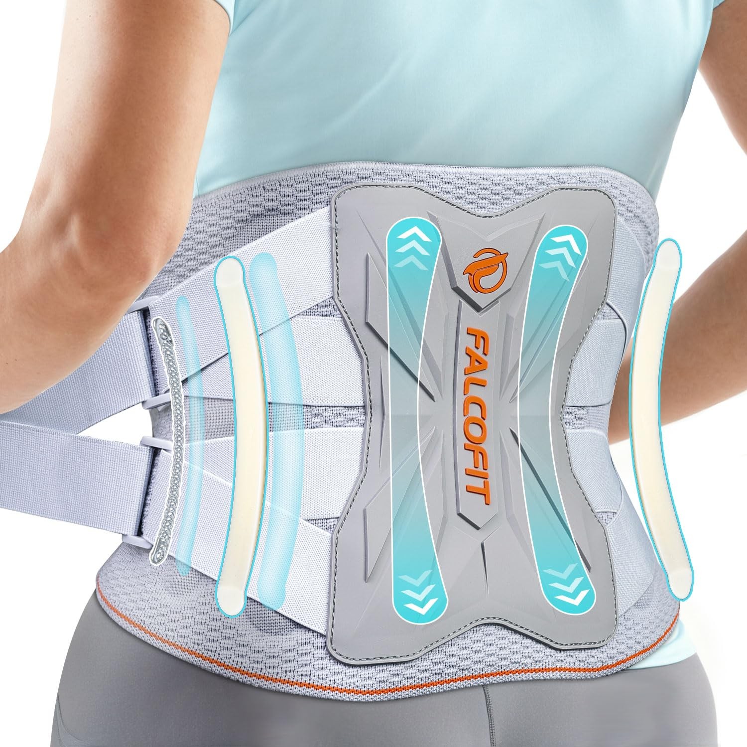 Back Brace for Lower Pain Relief, Large (Waist: 33.5-39.4”), Gray
