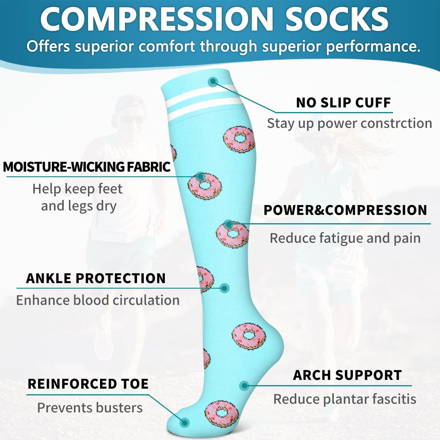 6 Pack Copper Compression Socks for Women and Men Circulation-Best Support for M