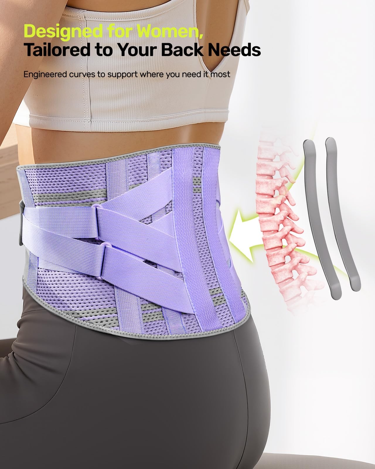 Back Brace for Lower Back Pain Women 9X Support System 3D Silicone Pad Purple