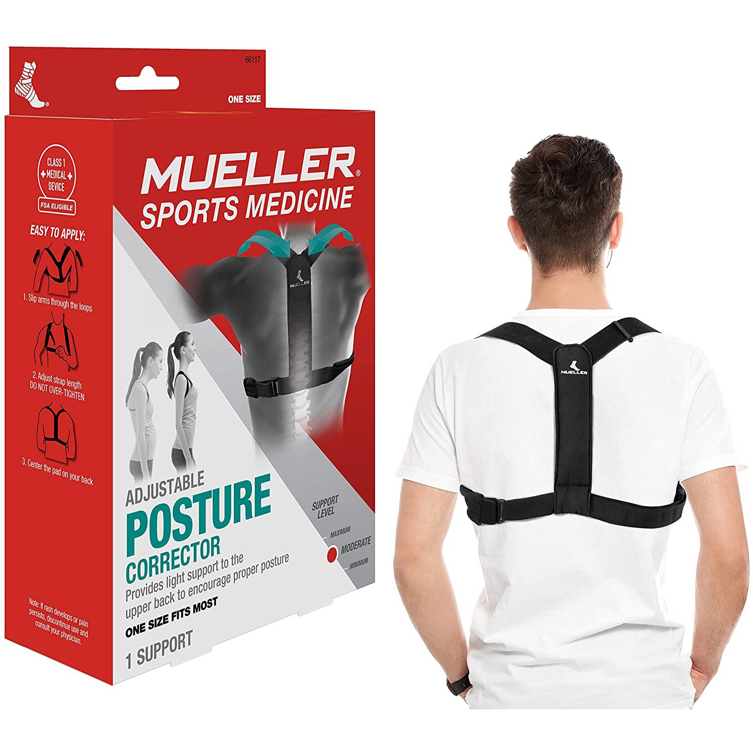 Mueller Adjustable Posture Support: Moderate Support / One Size Fits Most Black