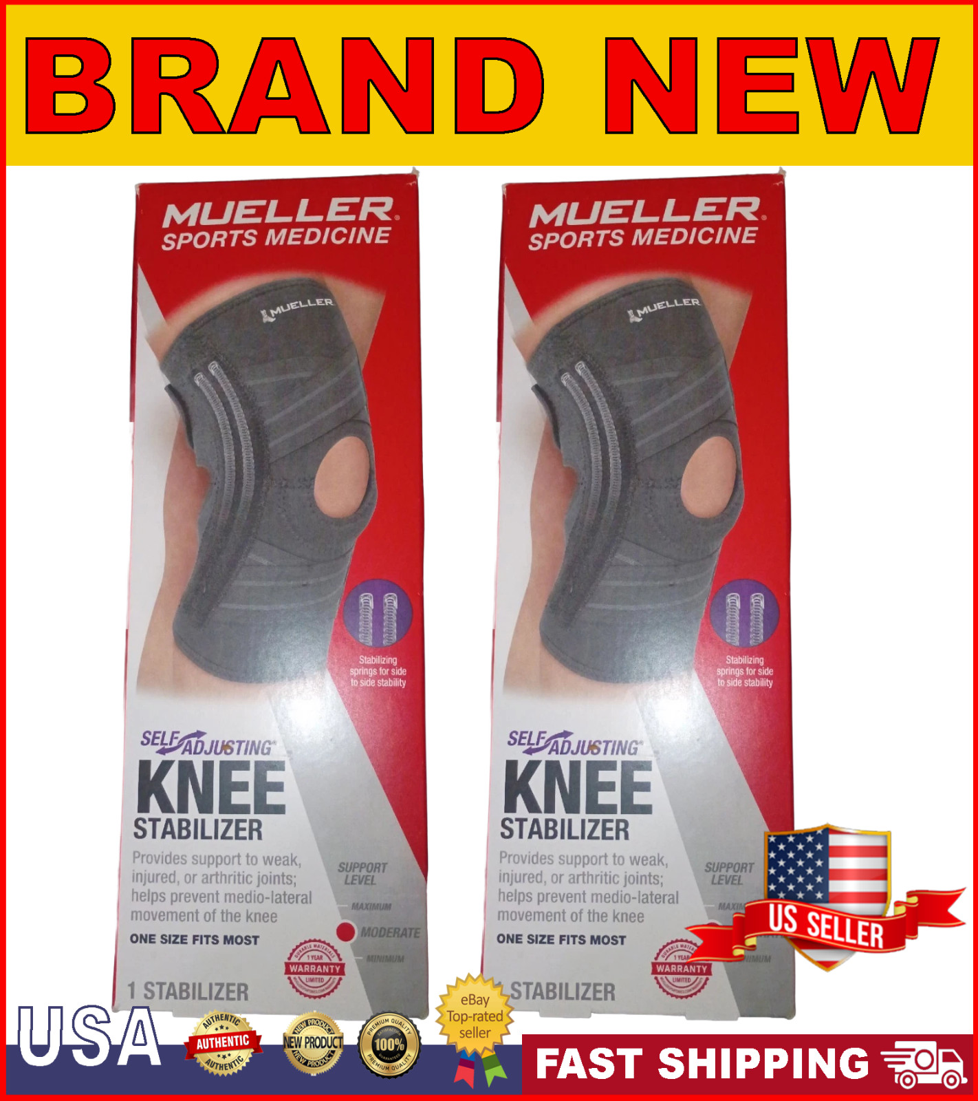 Mueller Self Adjusting Knee Stabilizer Black One Size Fits Most Moderate | 2 PK